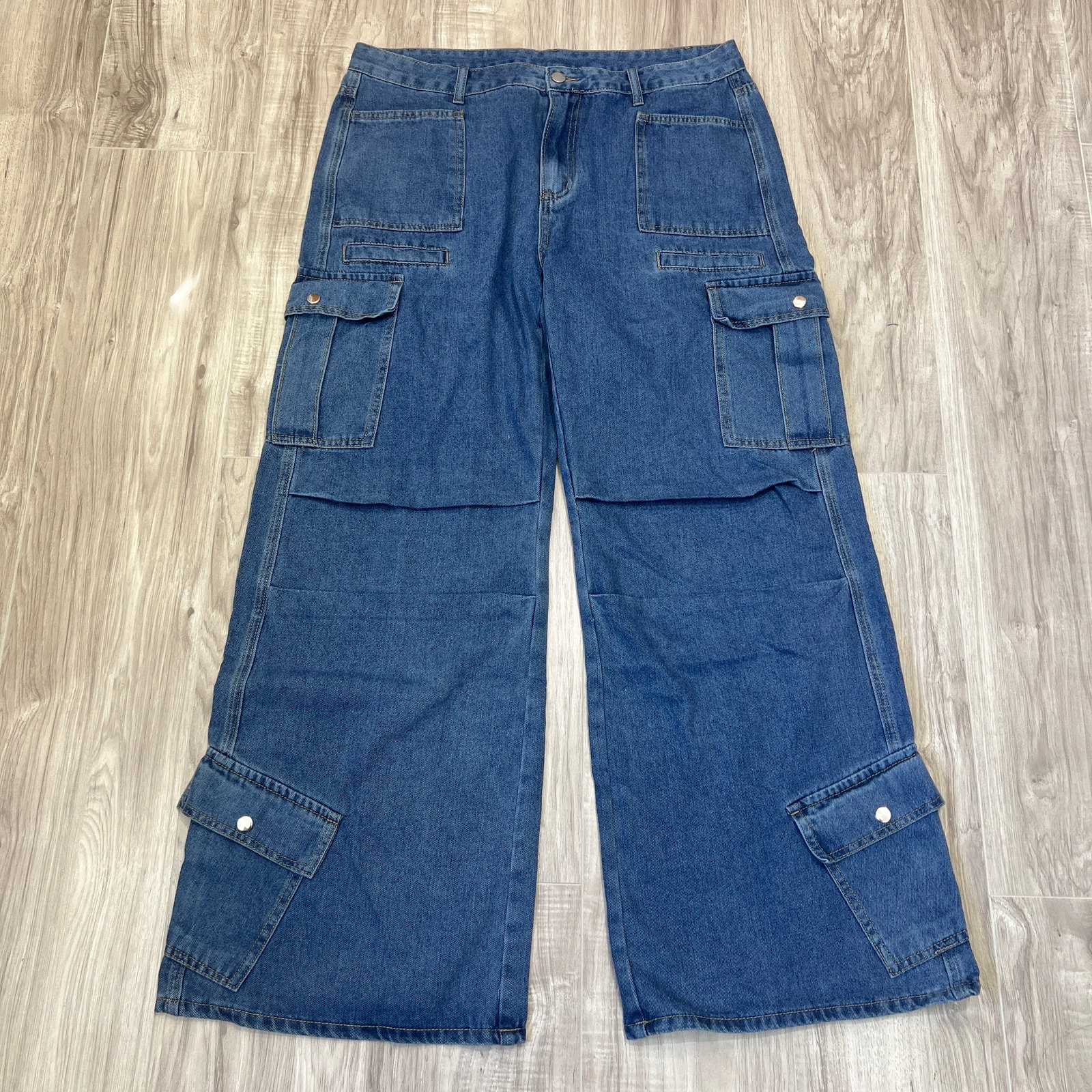 Shein Dark Blue Wide Leg Cargo Jeans